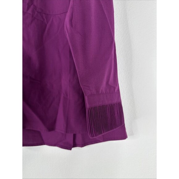 Attitudes By Renee Petite Woven Button Front Shirt Pleated Cuff‎ Size PM Purple - Picture 7 of 15